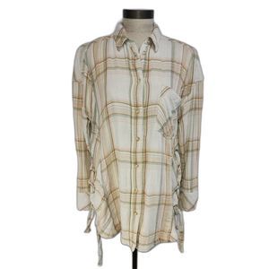 Free People Women's Cream Plaid Button-Up Size S